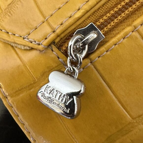 kathy van zeeland purse Wristlet And Crossbody Strap Yellow Faux Croc Bag Lock - Picture 6 of 14